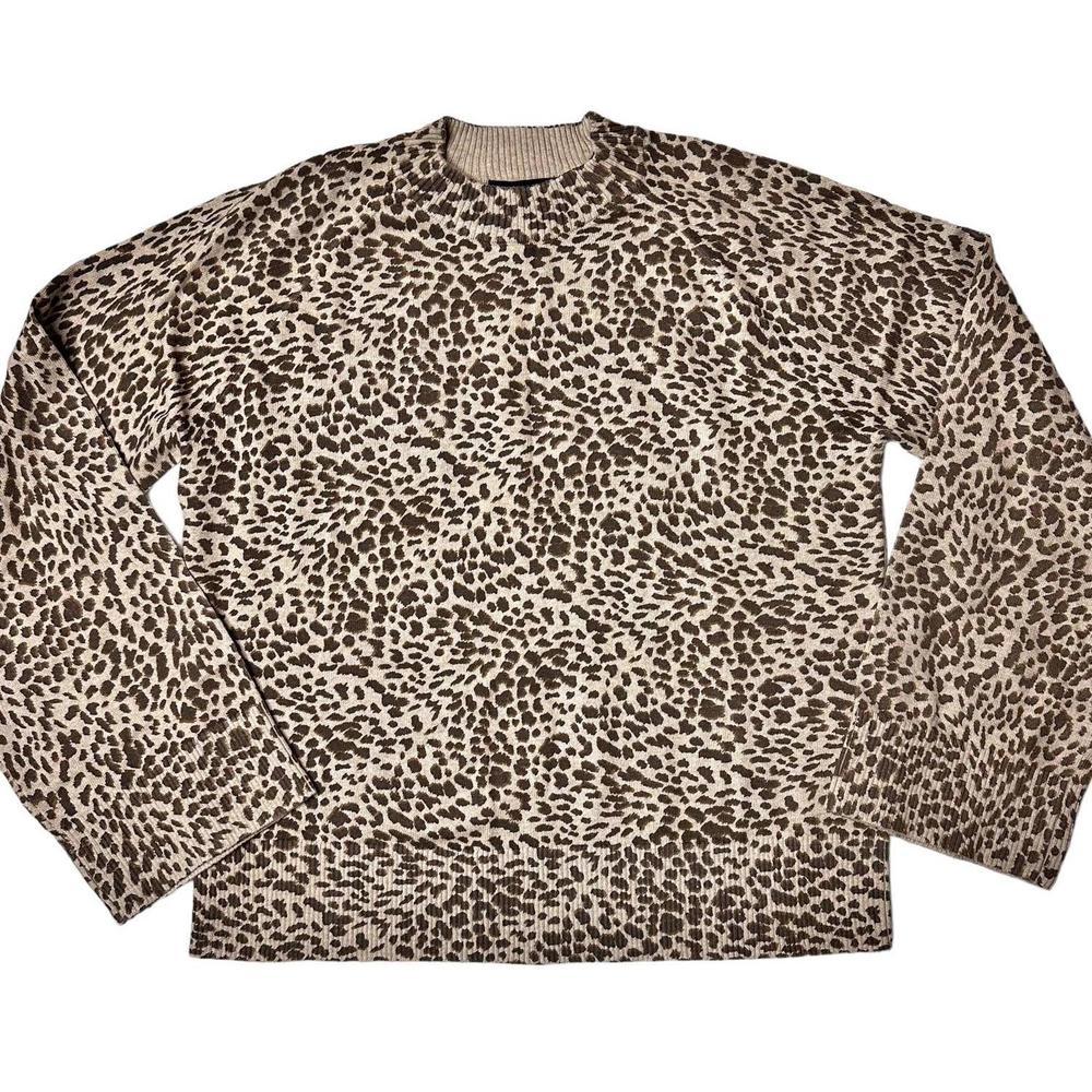 NWT Monrow Cashmere Blend Leopard Mock Neck Sweater Womens M